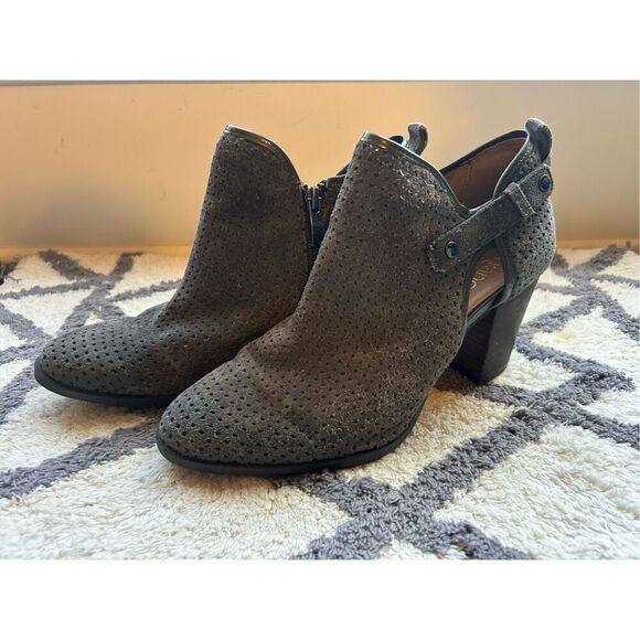 Franco Sarto Dale 2 Perforated Leather Suede Booties 8.5 gray Boho - Picture 3 of 7